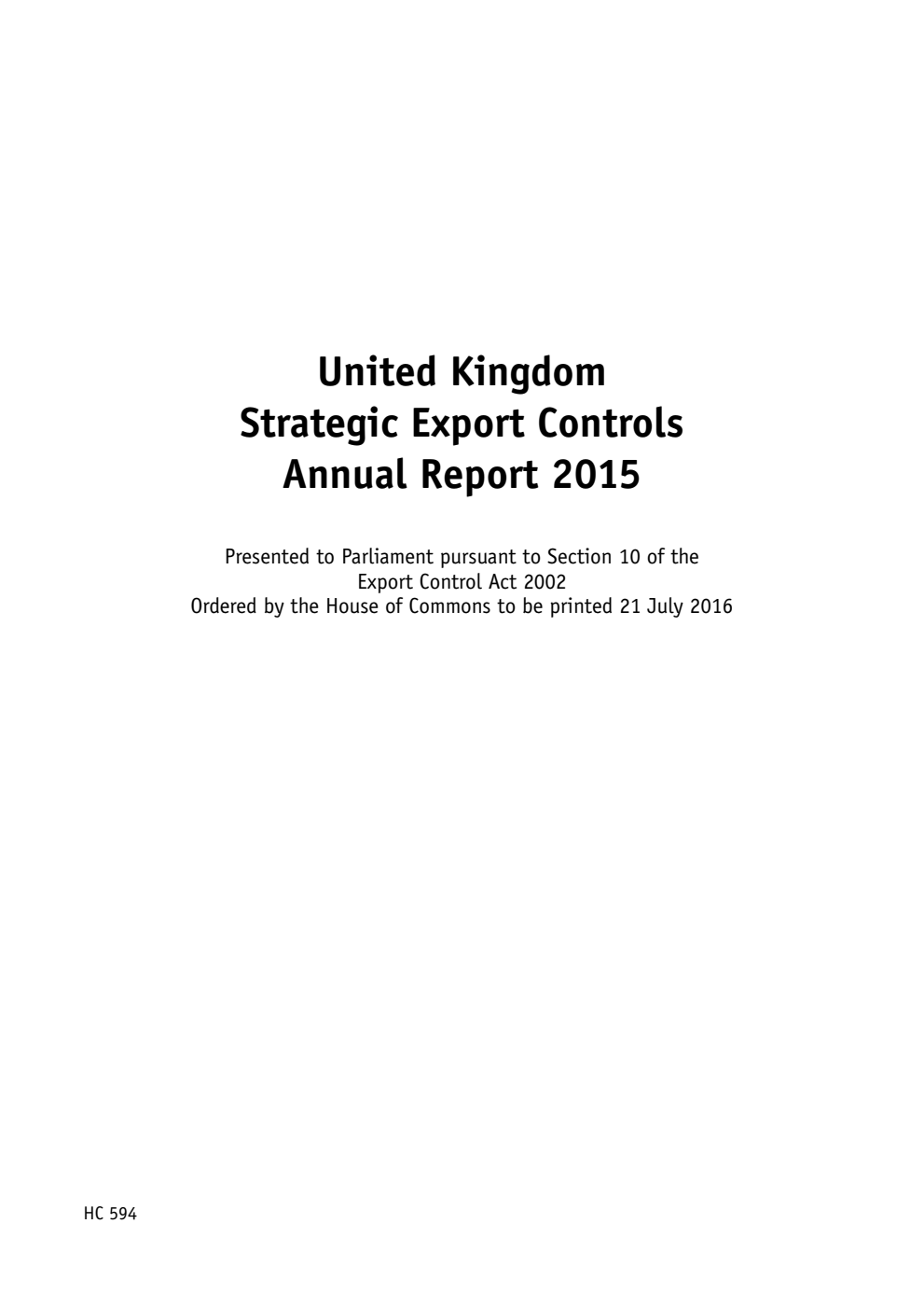 United Kingdom Strategic Export Controls Annual Report 2015