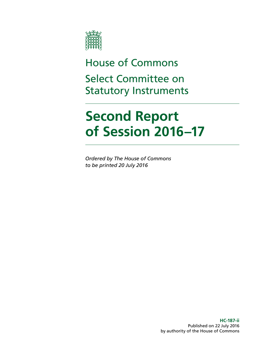 Statutory Instruments Committee 2nd Report of Session 2016-17