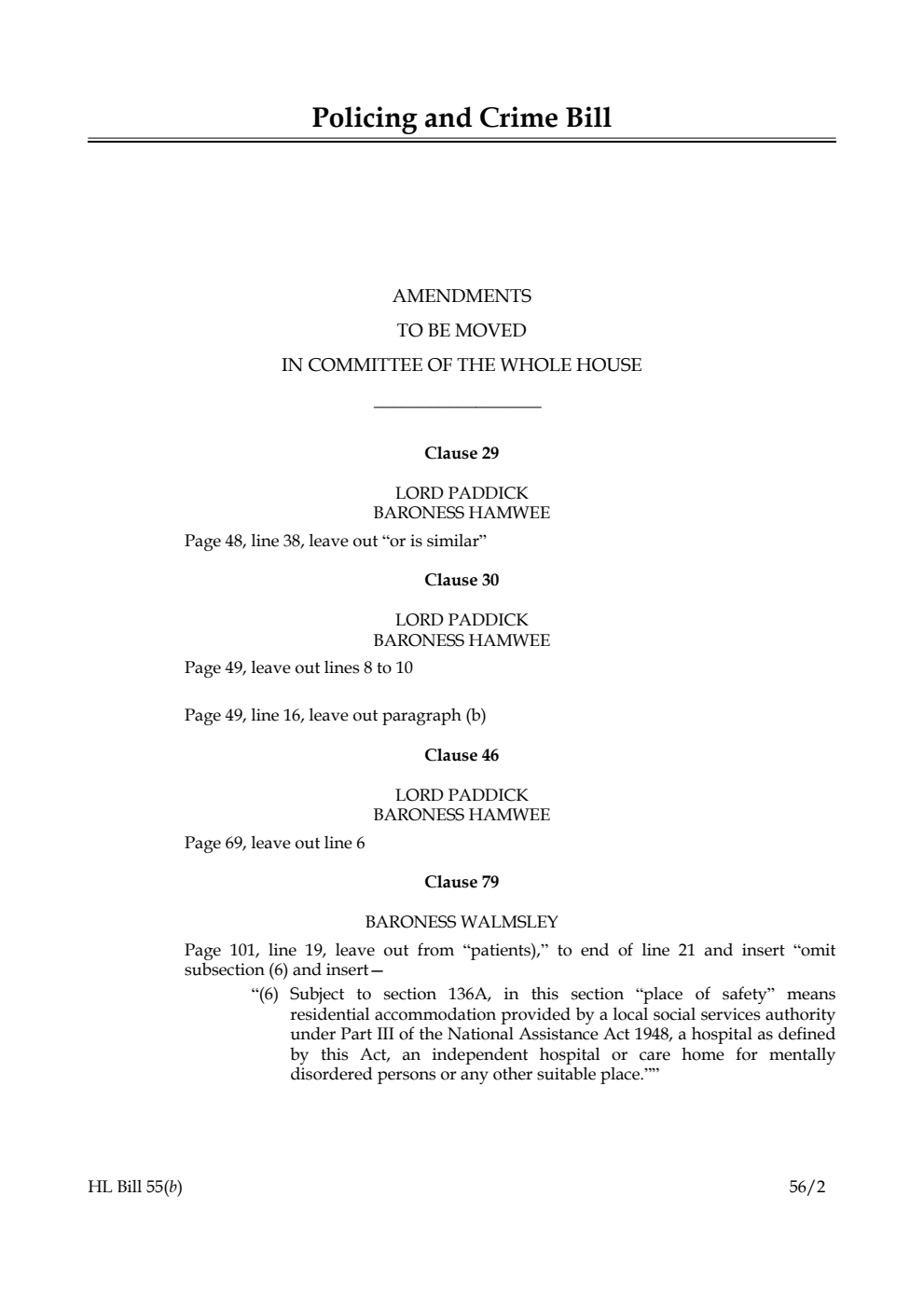 Policing and Crime Bill Lords Amendments