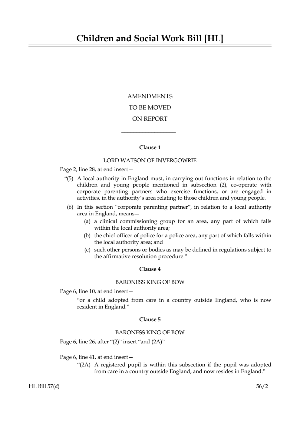 Children and Social Work Bill Lords Amendments