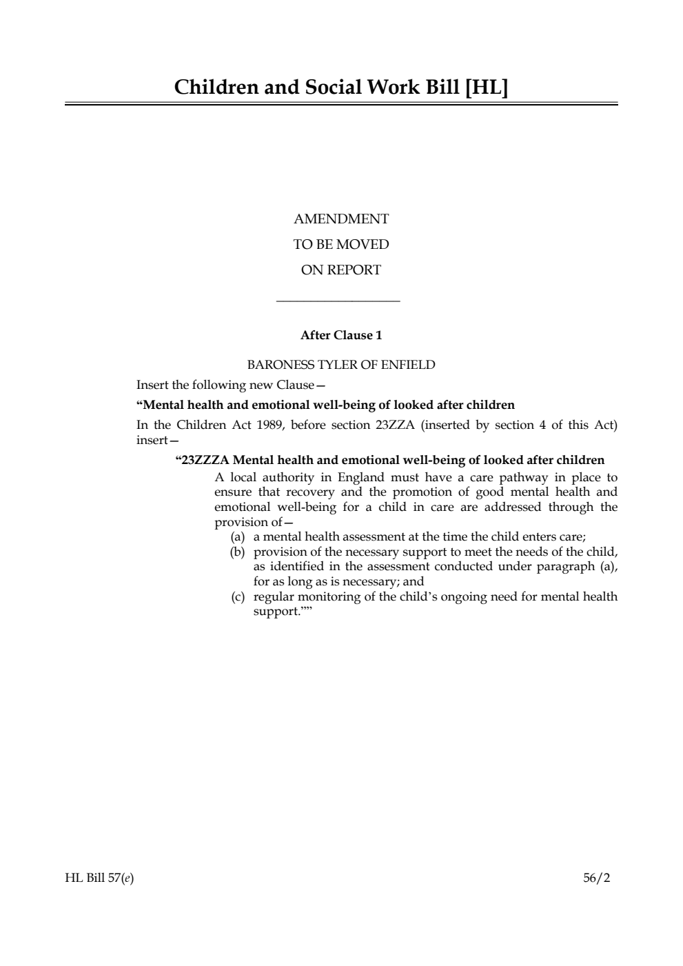 Children and Social Work Bill Lords Amendments