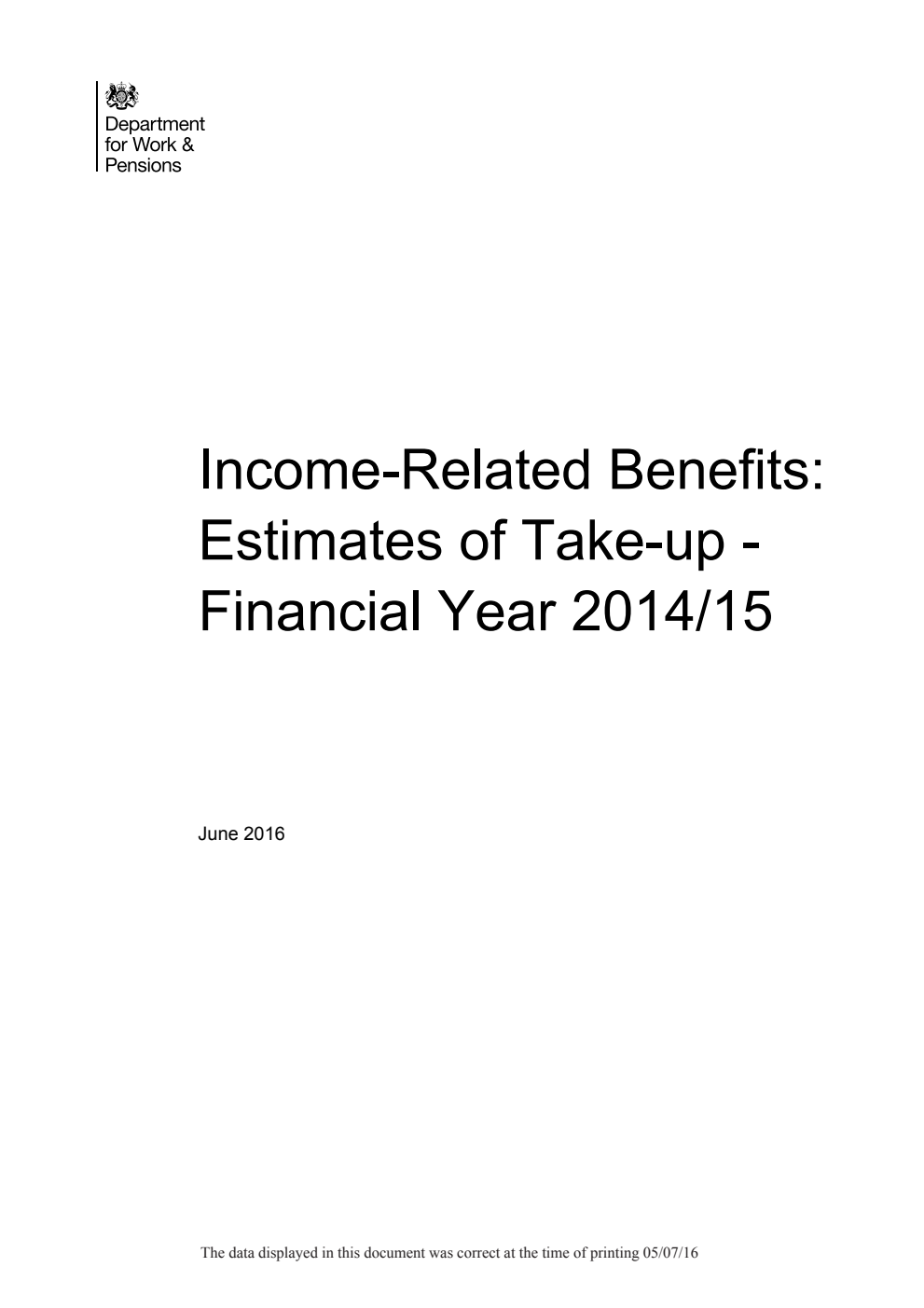 Income Related Benefits: Estimates of Take-up - Financial Year 2014/15