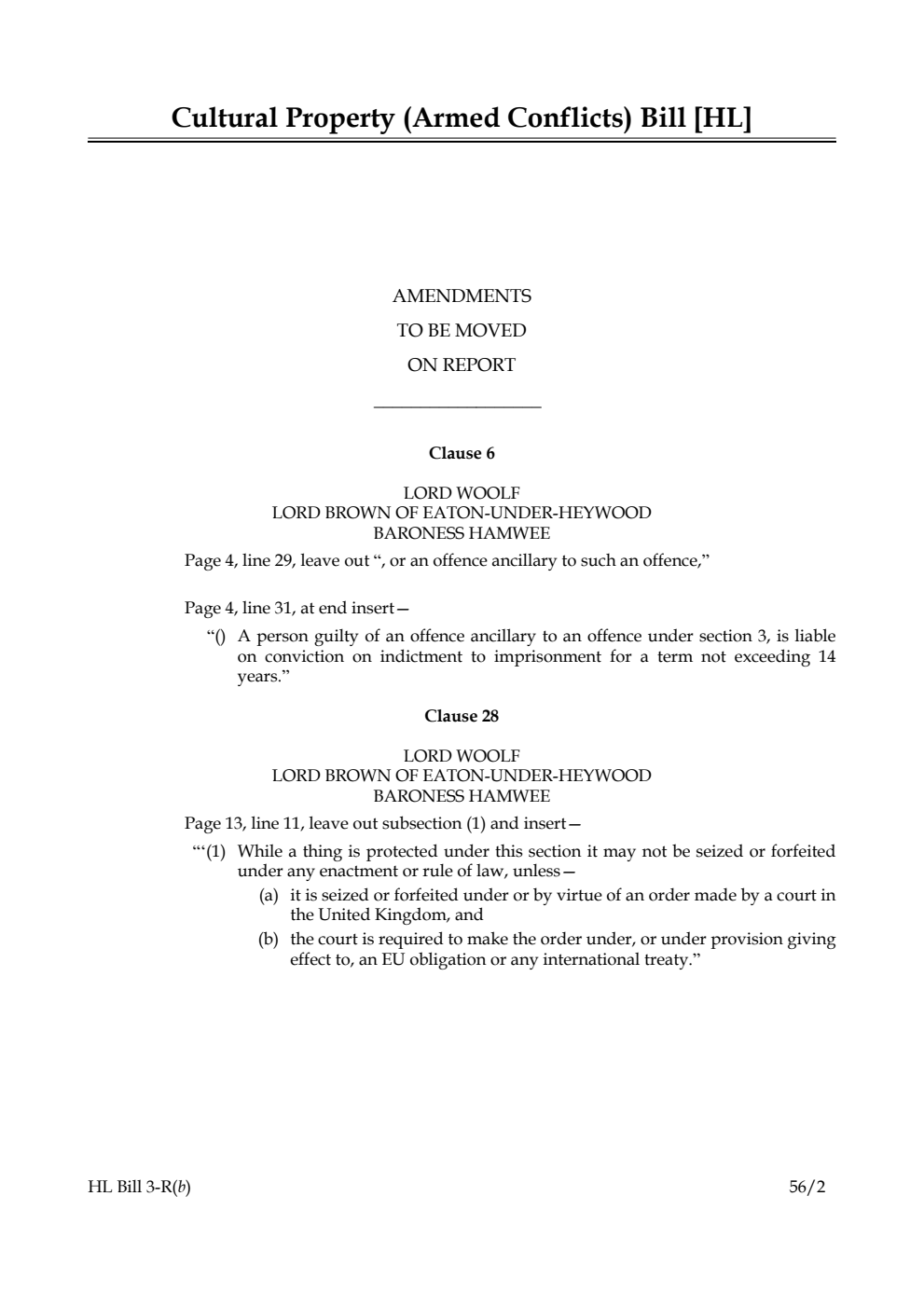 Cultural Property (Armed Conflicts) Bill Lords Amendments