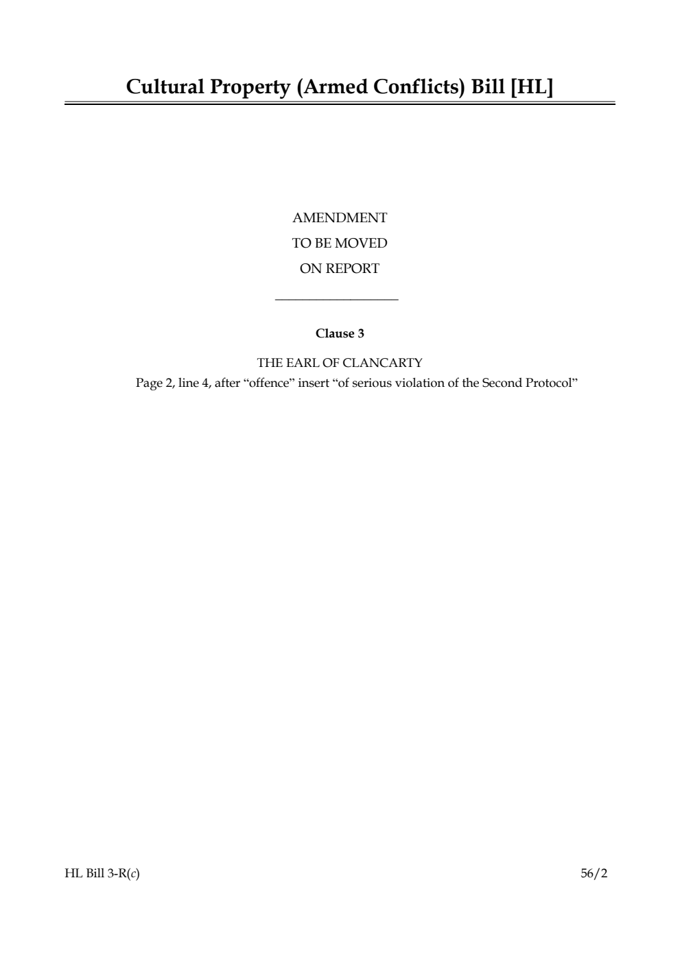 Cultural Property (Armed Conflicts) Bill Lords Amendments