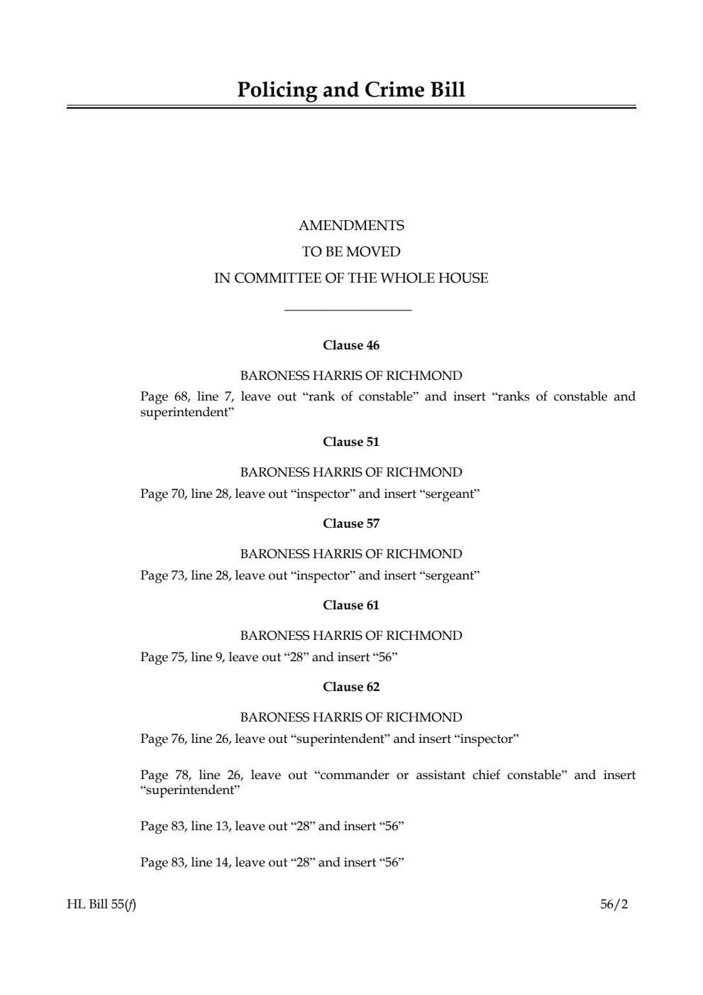 Policing and Crime Bill Lords Amendments