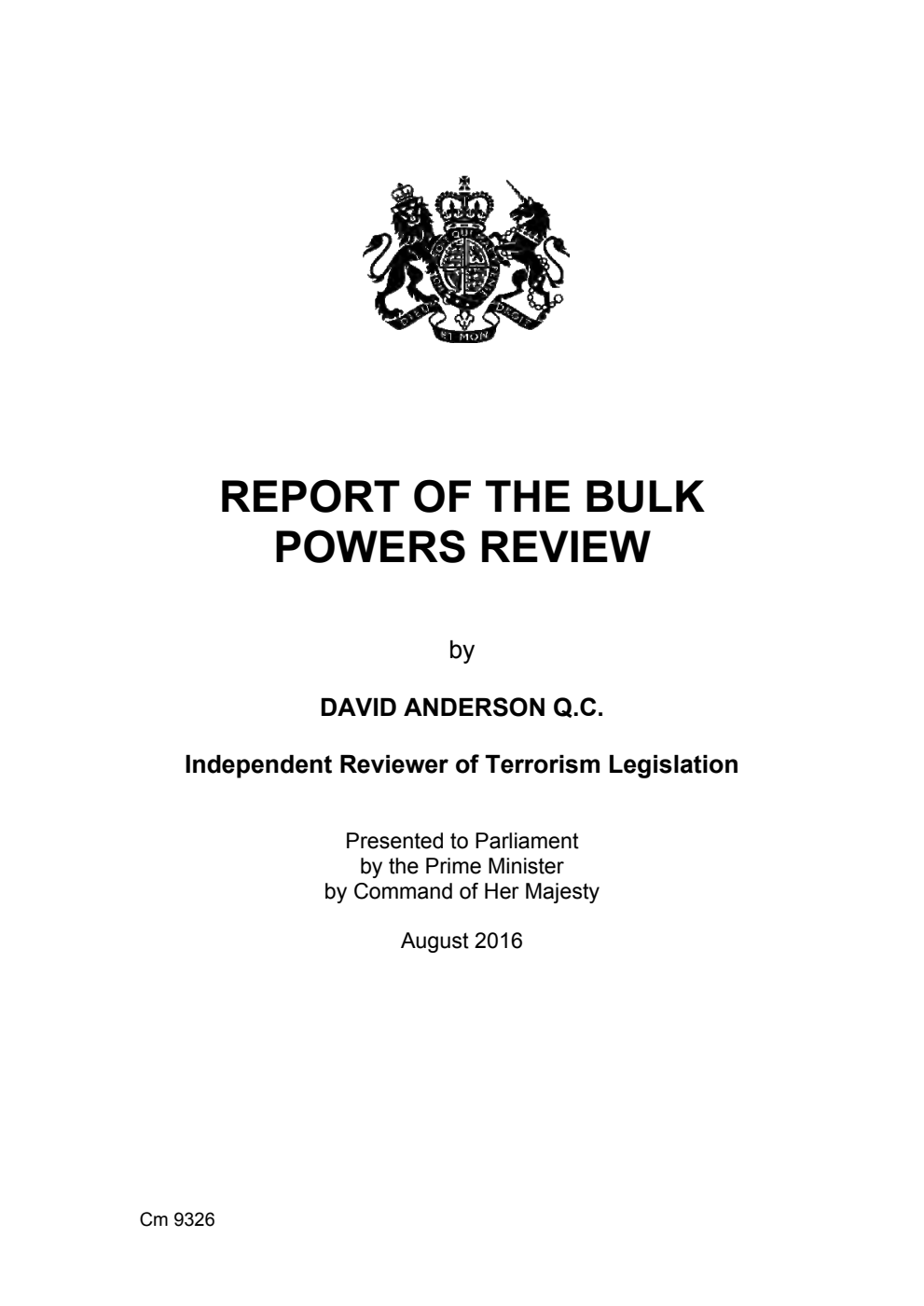 Report of the Bulk Powers Review