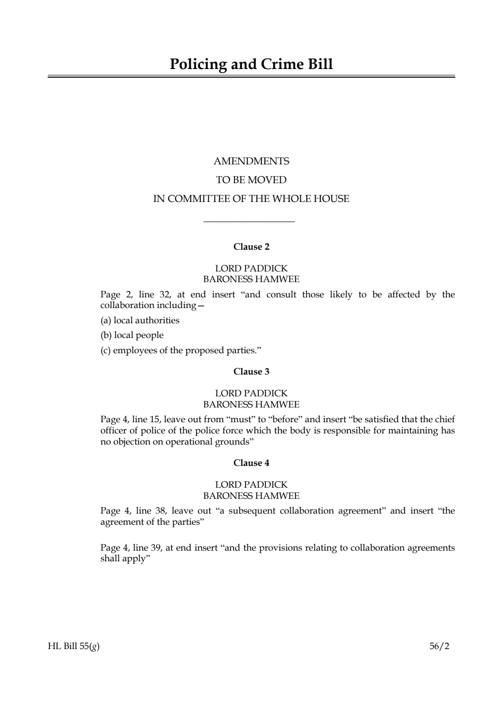Policing and Crime Bill Lords Amendments