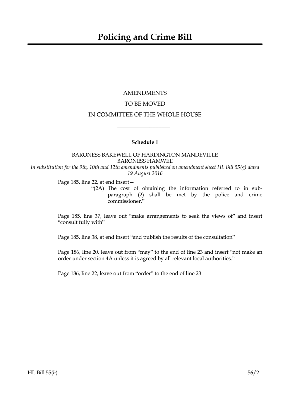 Policing and Crime Bill Lords Amendments