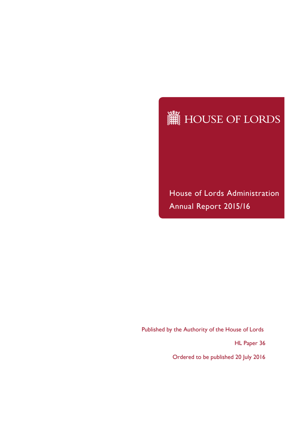 House of Lords Administration Annual Report 2015/16