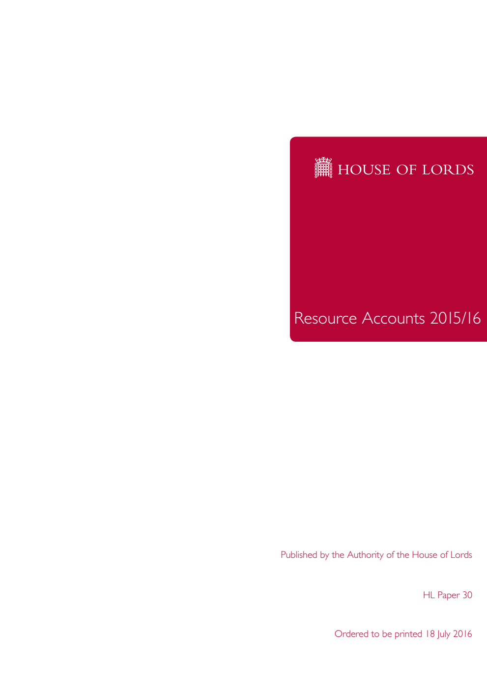 House of Lords Resource Accounts 2015-16