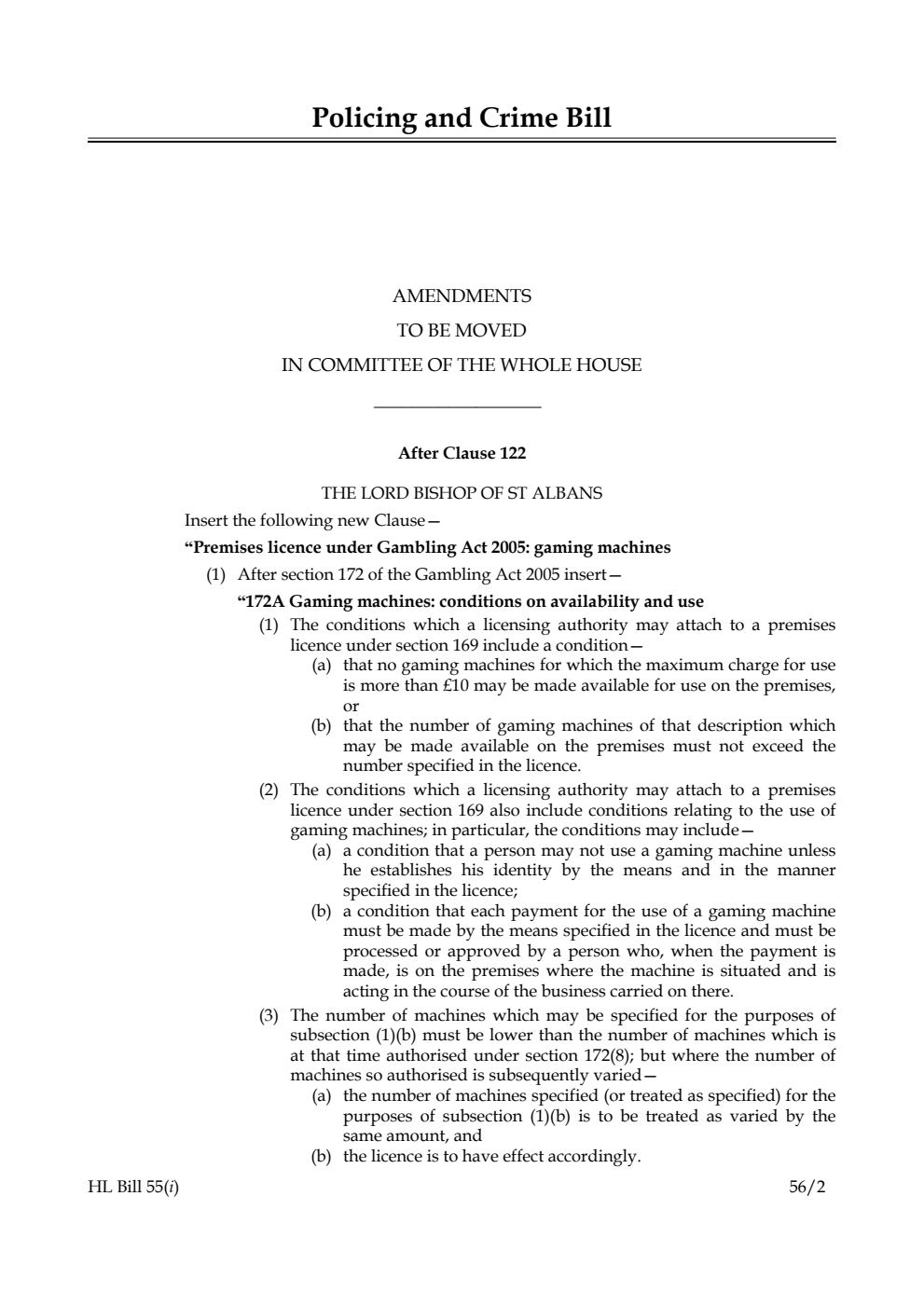 Policing and Crime Bill Lords Amendments
