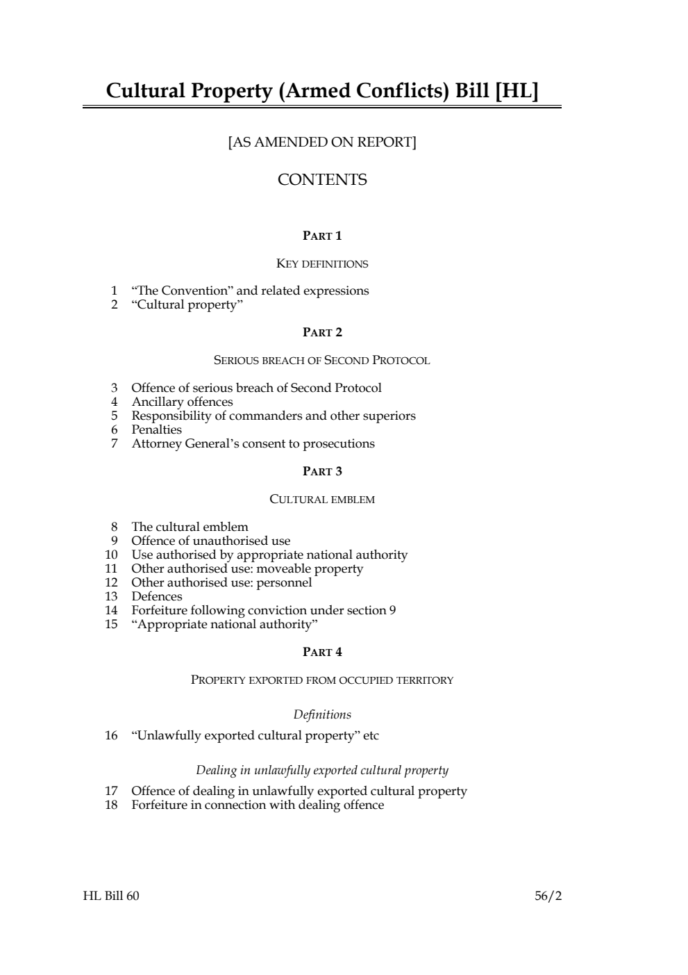 Cultural Property (Armed Conflicts) Bill