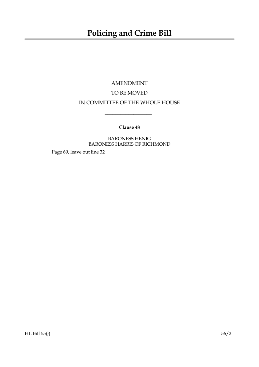 Policing and Crime Bill Lords Amendments