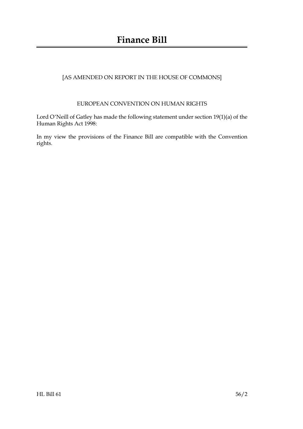 Finance Bill [as amended on Report in the House of Commons]