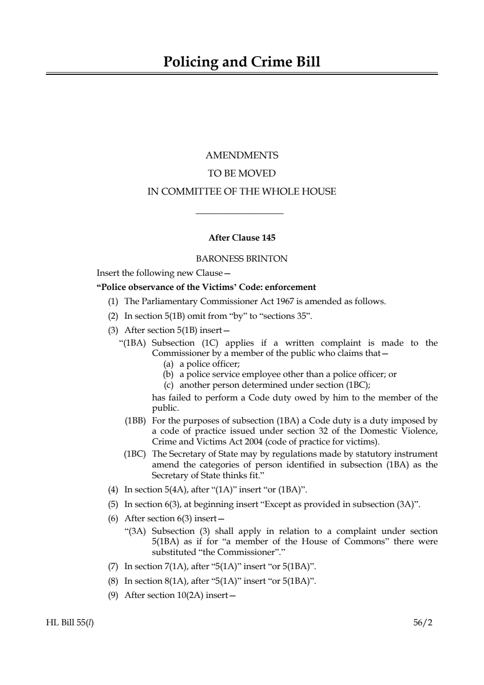 Policing and Crime Bill Lords Amendments