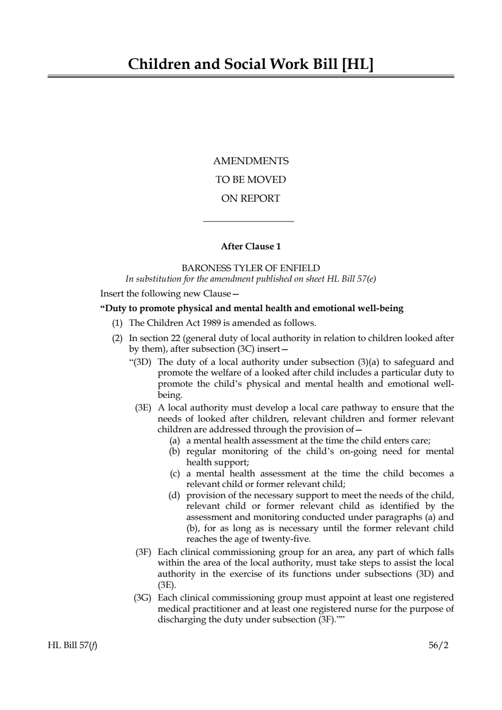 Children and Social Work Bill Lords Amendments