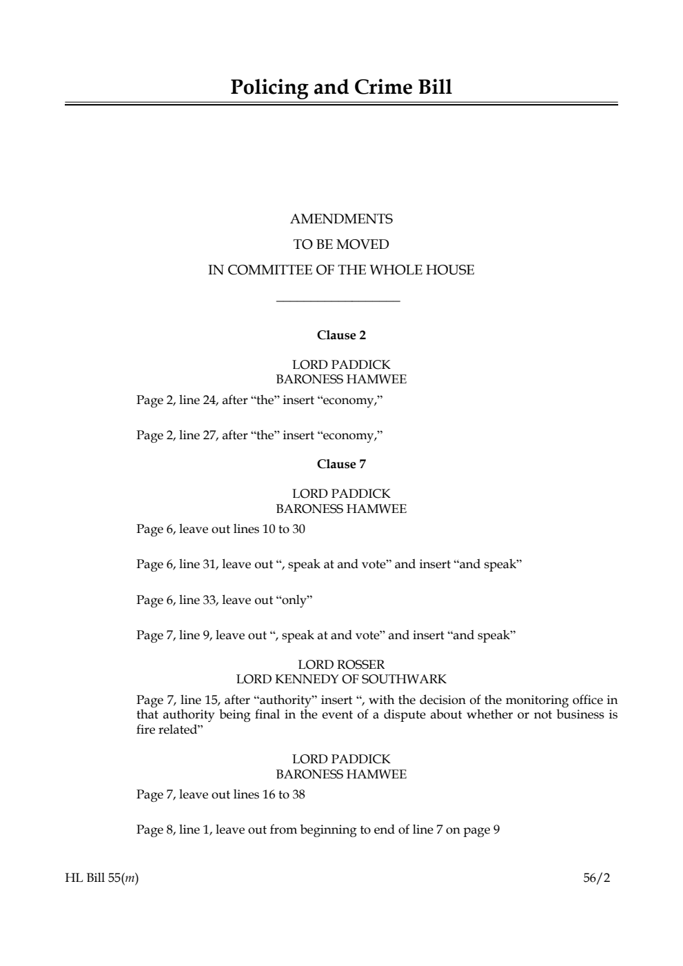 Policing and Crime Bill Lords Amendments