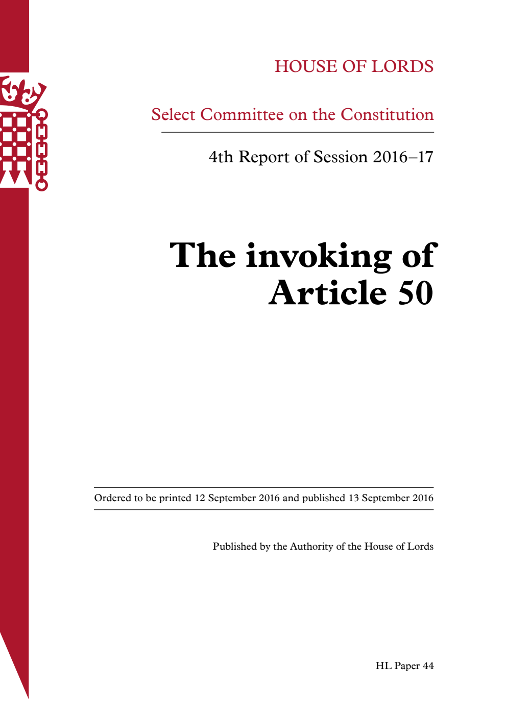 Constitution Committee 4th Report. The invoking of Article 50