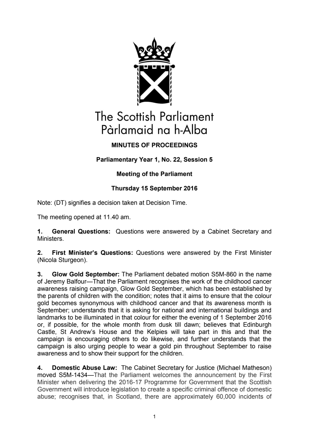 Minutes of Proceedings 15 September 2016 Vol. 1, No. 23 Session 5