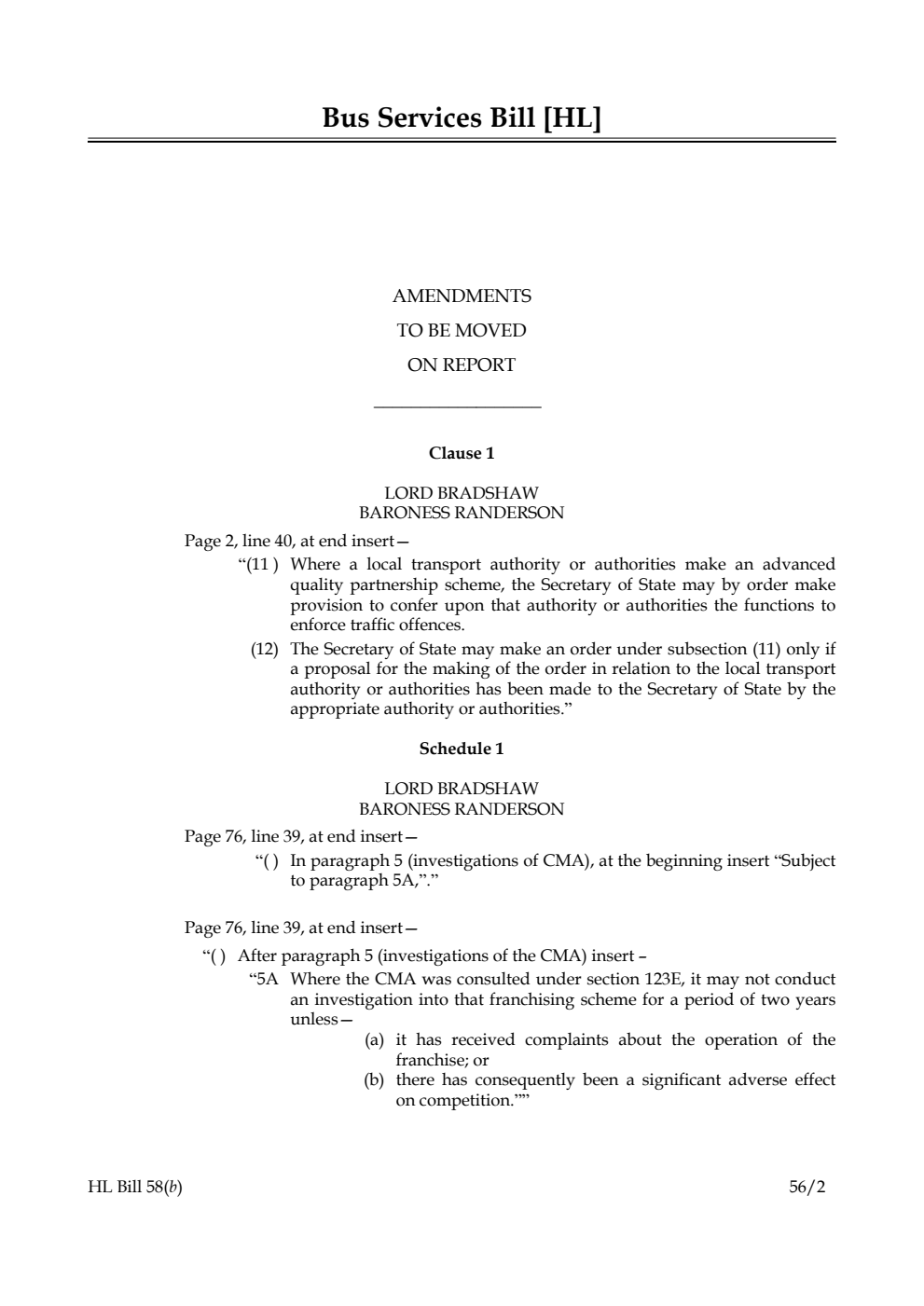 Bus Services Bill Lords Amendments