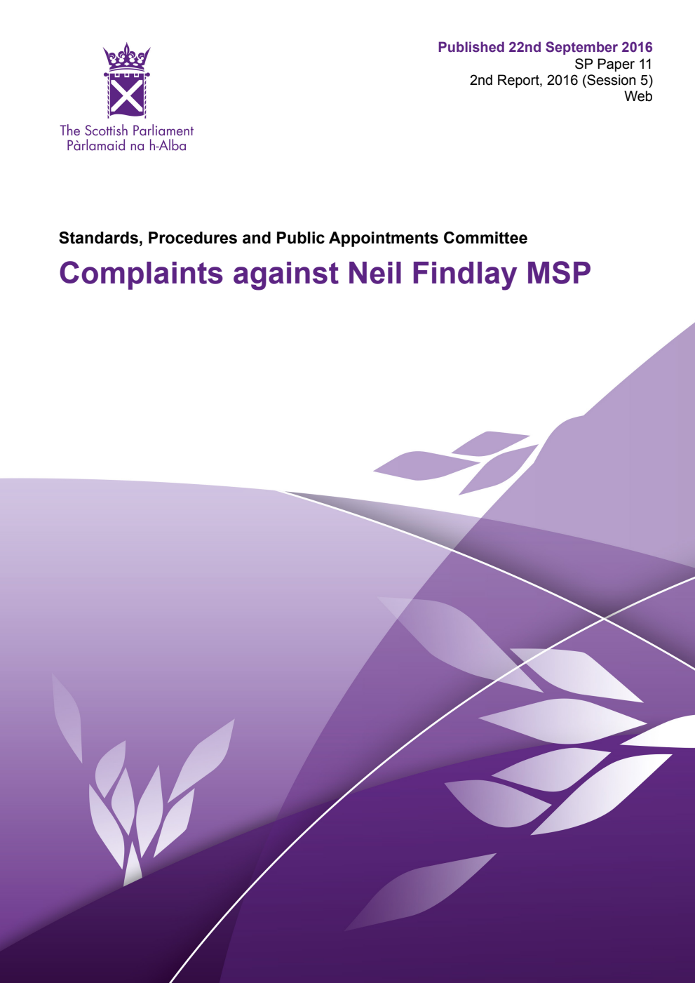 Standards, Procedures and Public Appointments Committee 2nd Report 2016: Complaints against Neil Findlay MSP