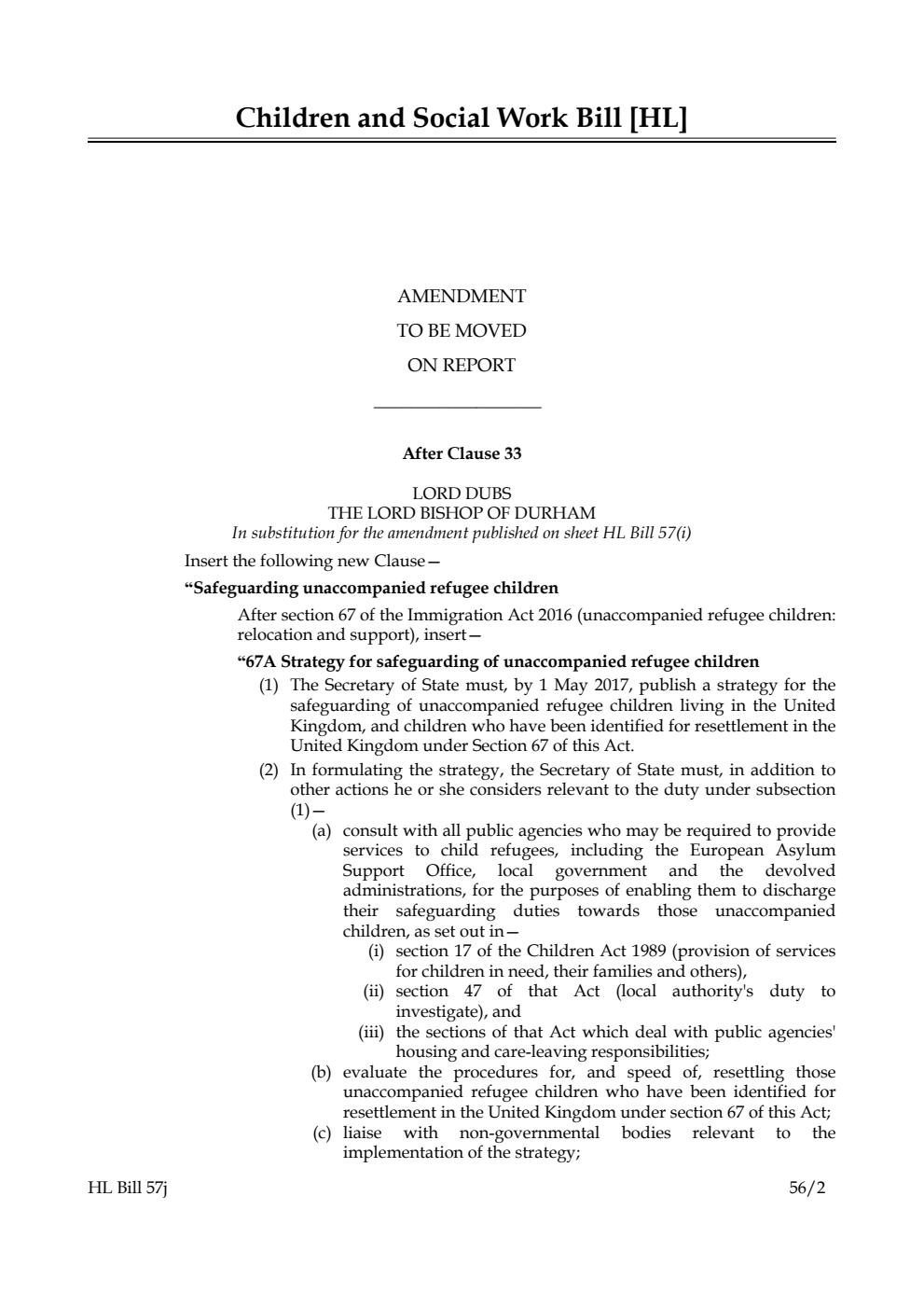 Children and Social Work Bill Lords Amendments