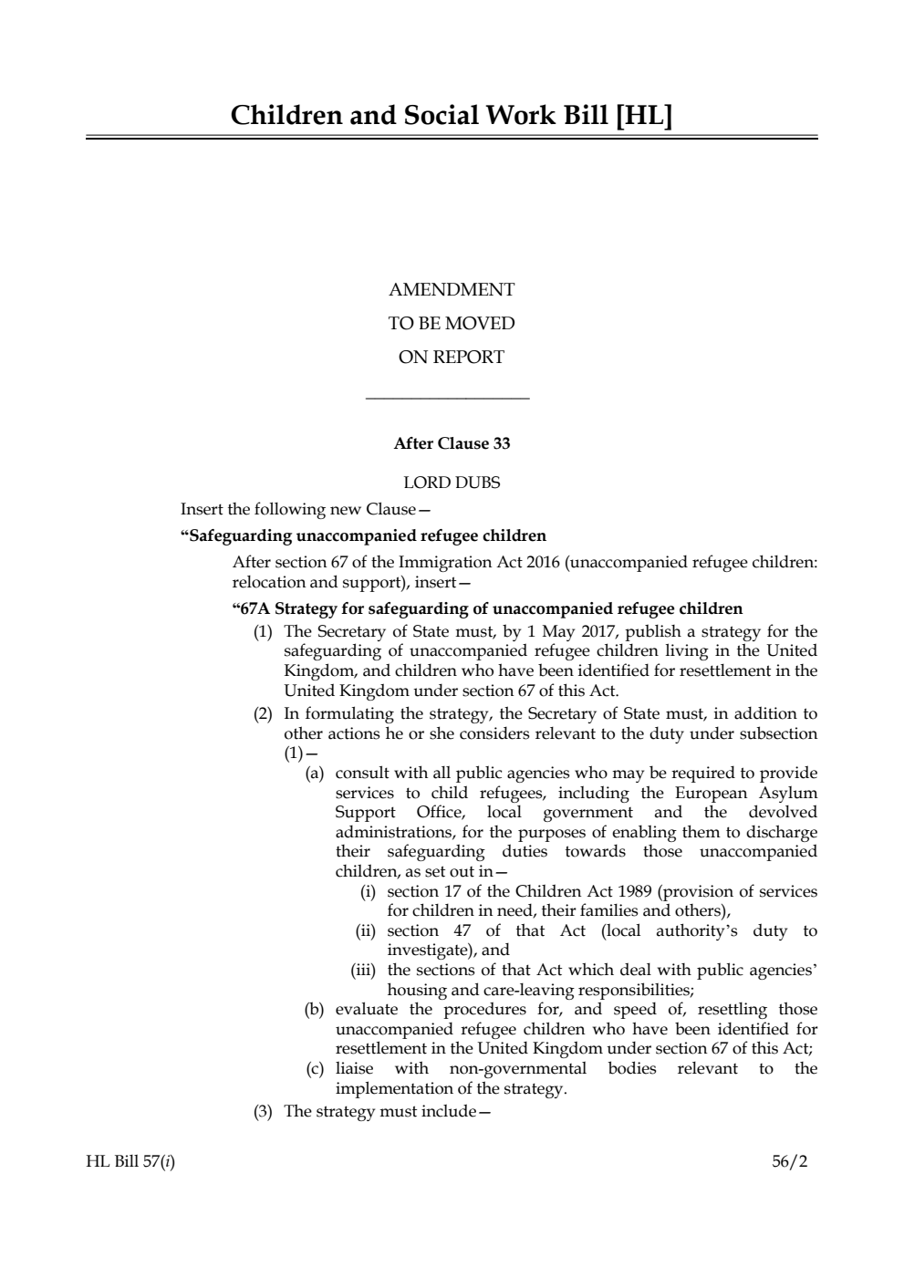Children and Social Work Bill Lords Amendments