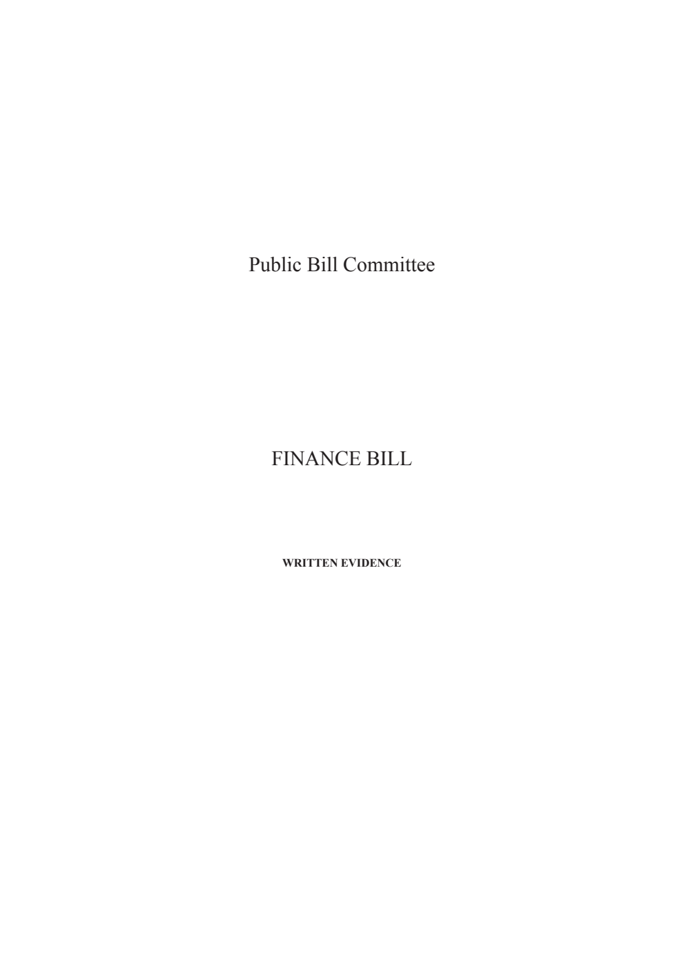Finance Public Bill Committee Written Evidence