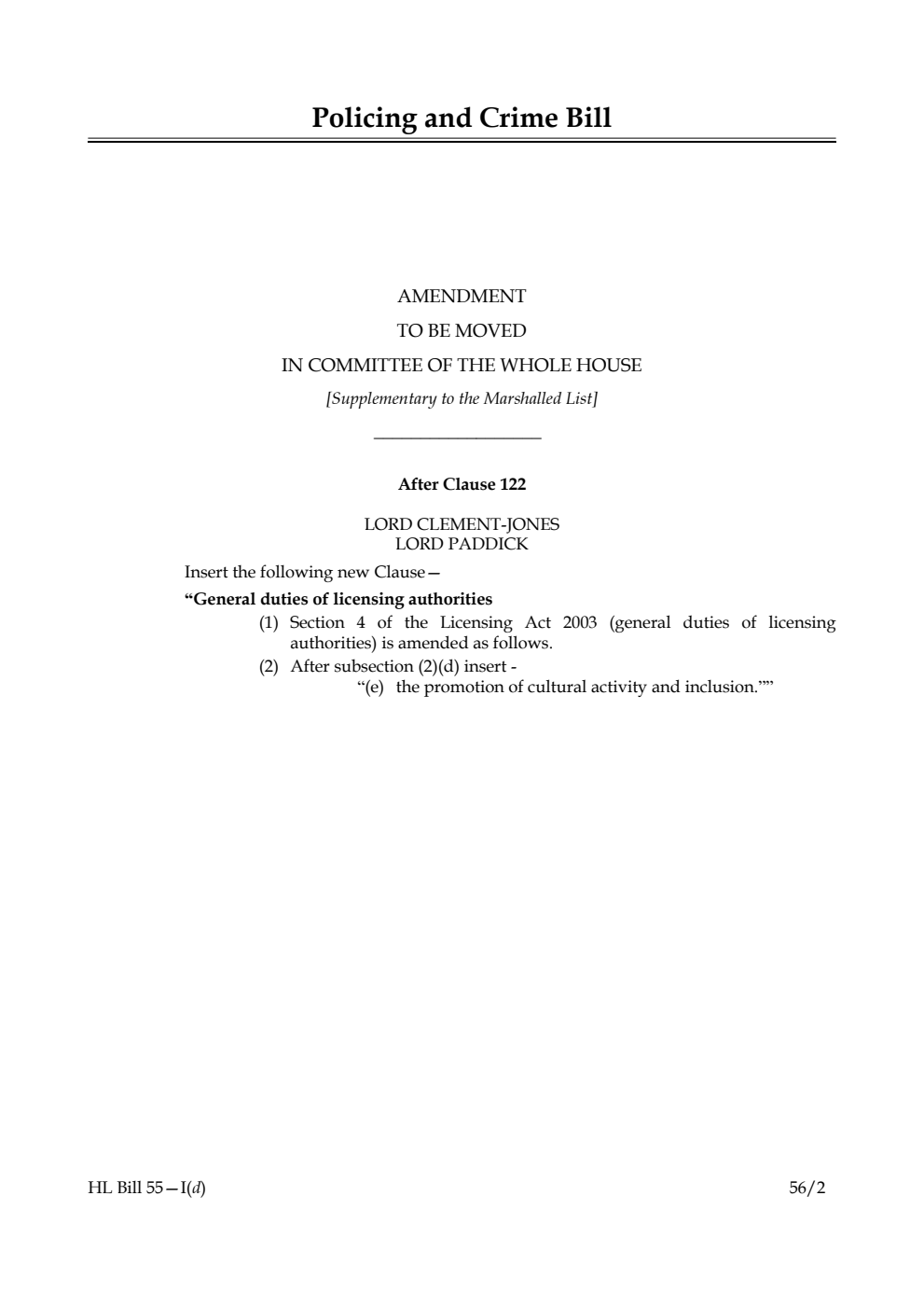 Policing and Crime Bill Lords Amendments