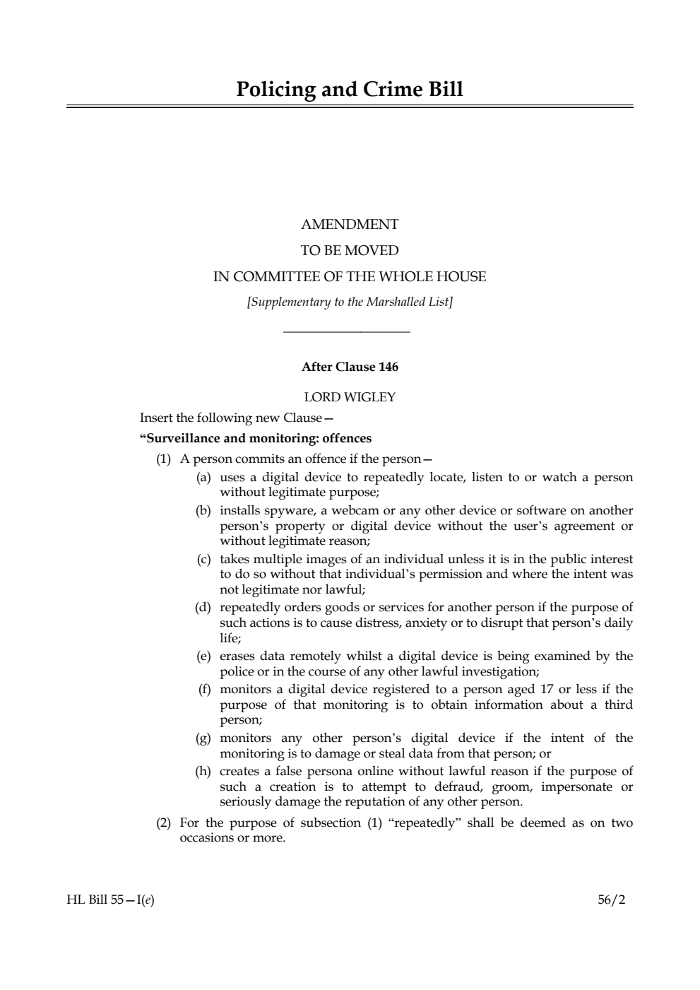 Policing and Crime Bill Lords Amendments