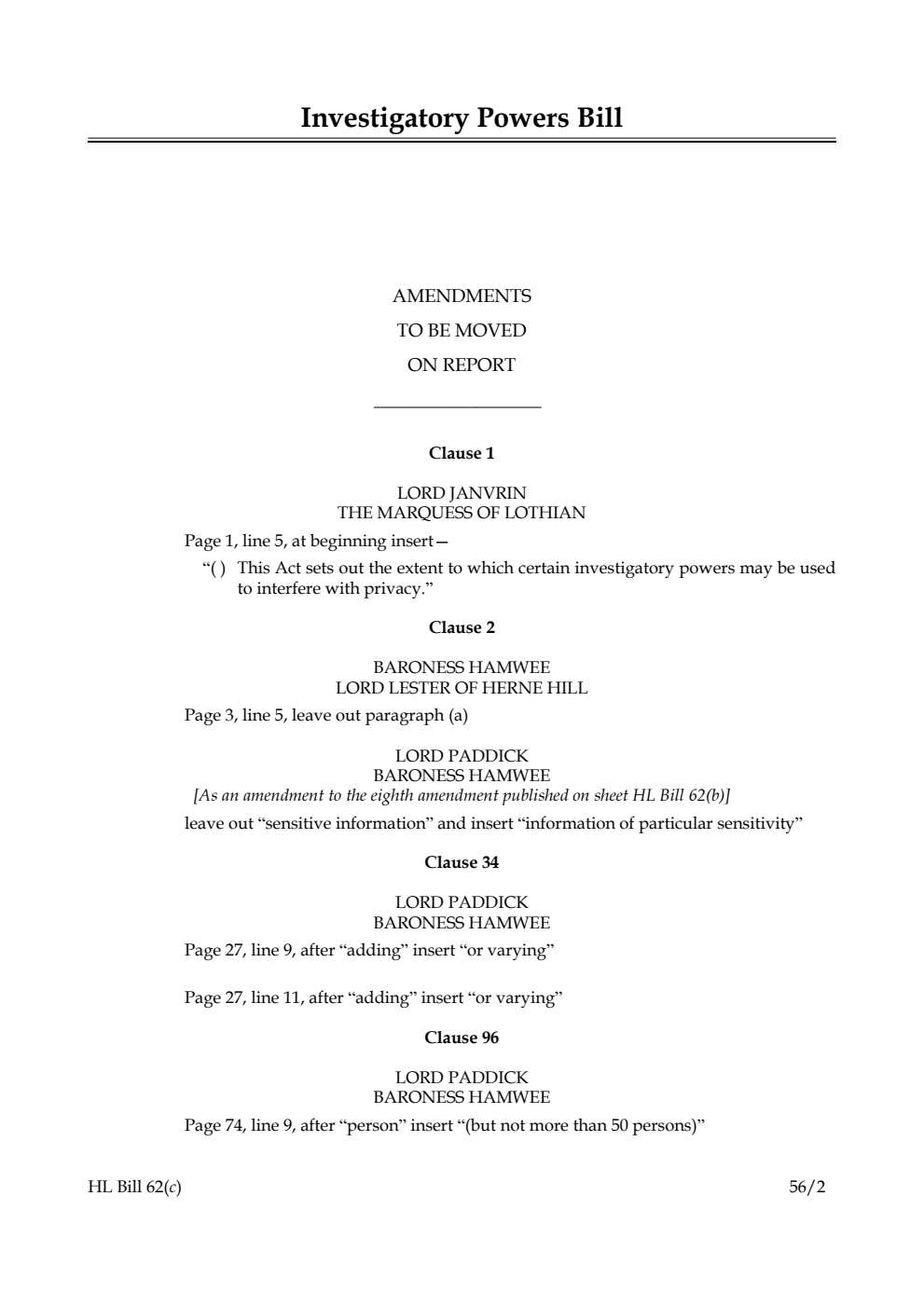 Investigatory Powers Bill Lords Amendments
