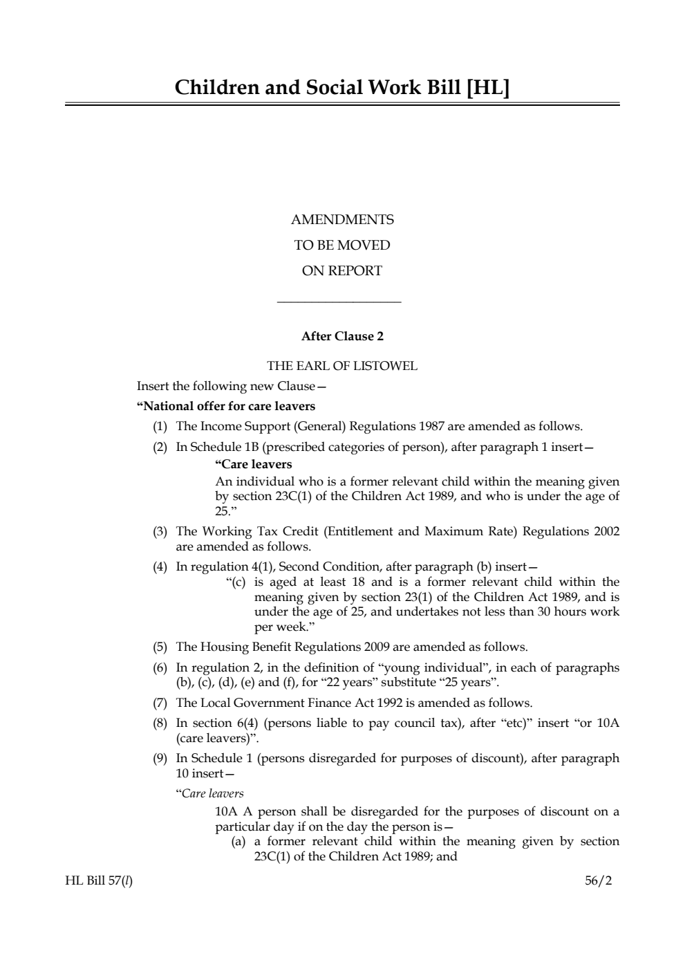 Children and Social Work Bill Lords Amendments