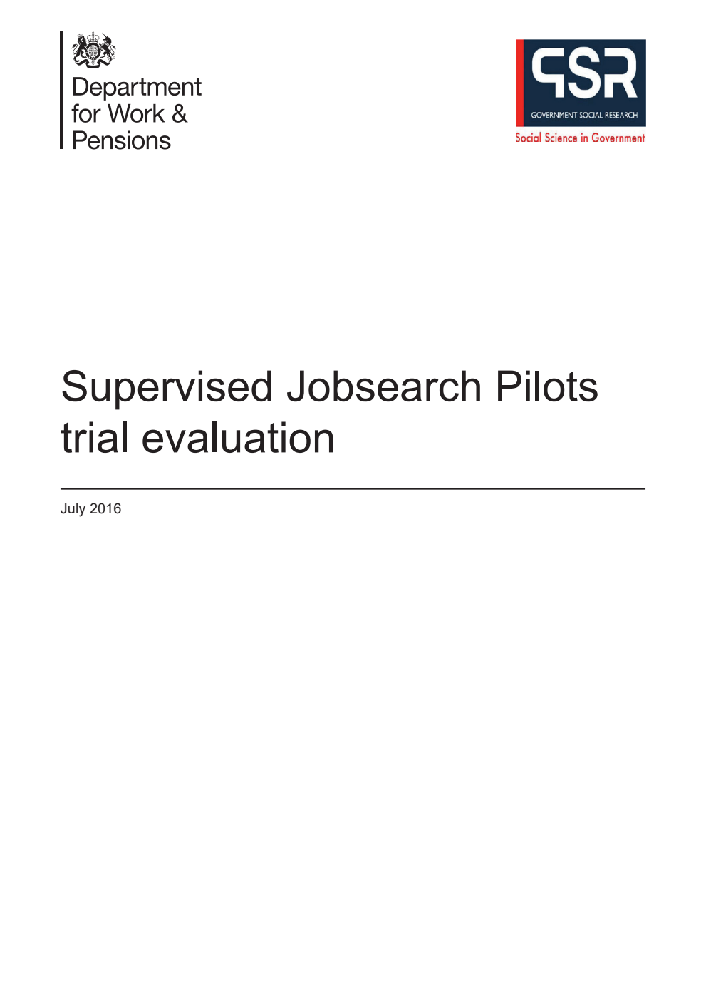Research Report 928 Supervised Jobsearch Pilots trial evaluation