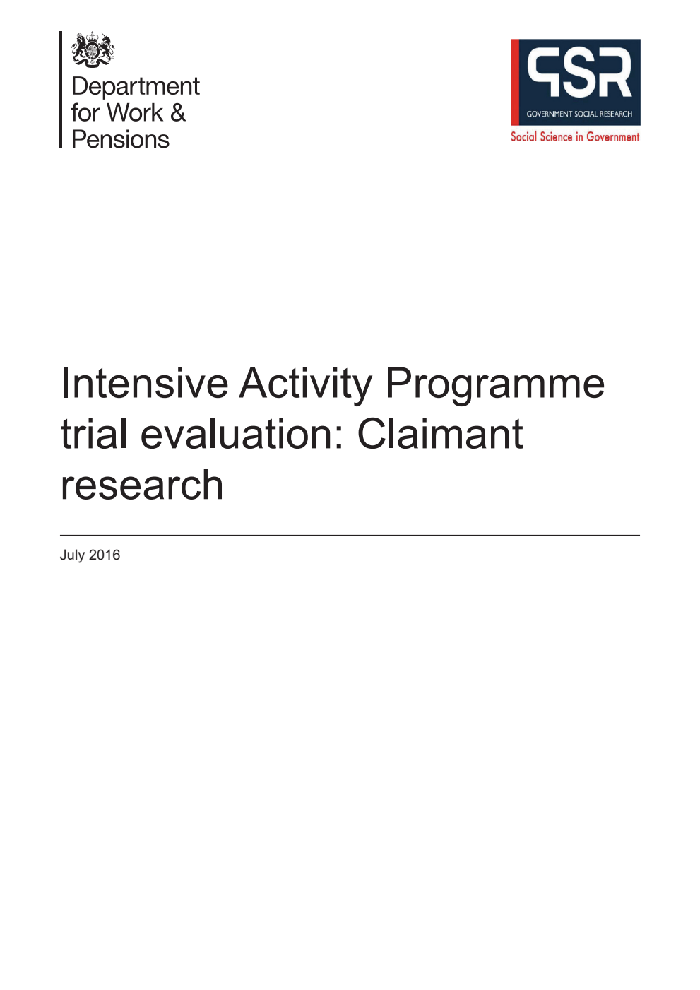 Research Report 925 Intensive Activity Programme trial evaluation: Claimant research