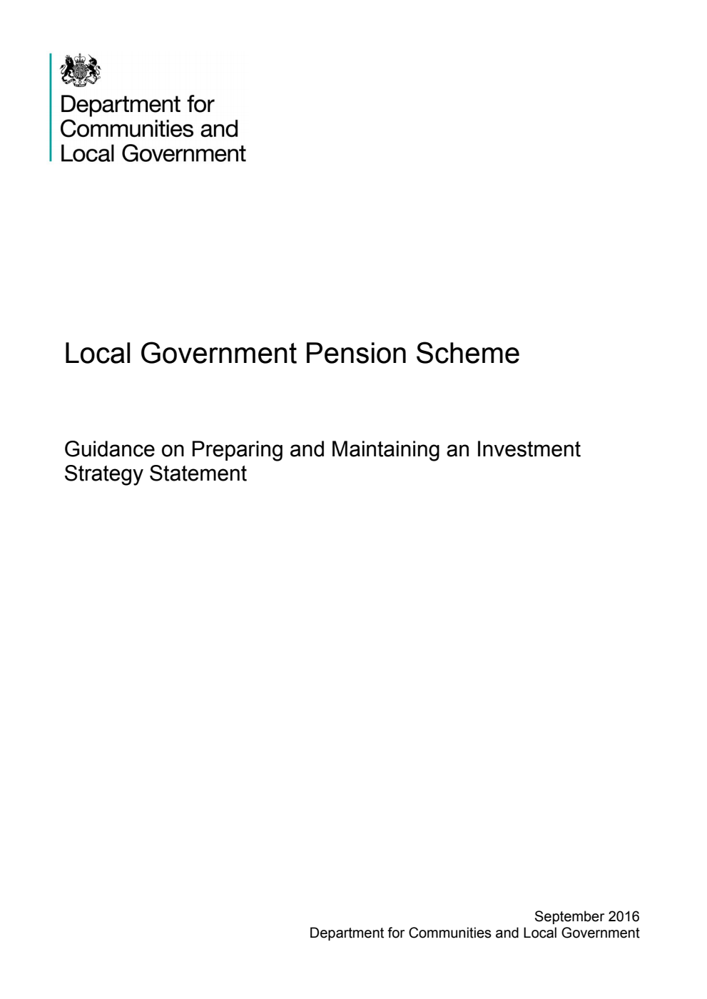 Local Government Pension Scheme: Guidance on Preparing and Maintaining an Investment Strategy Statement