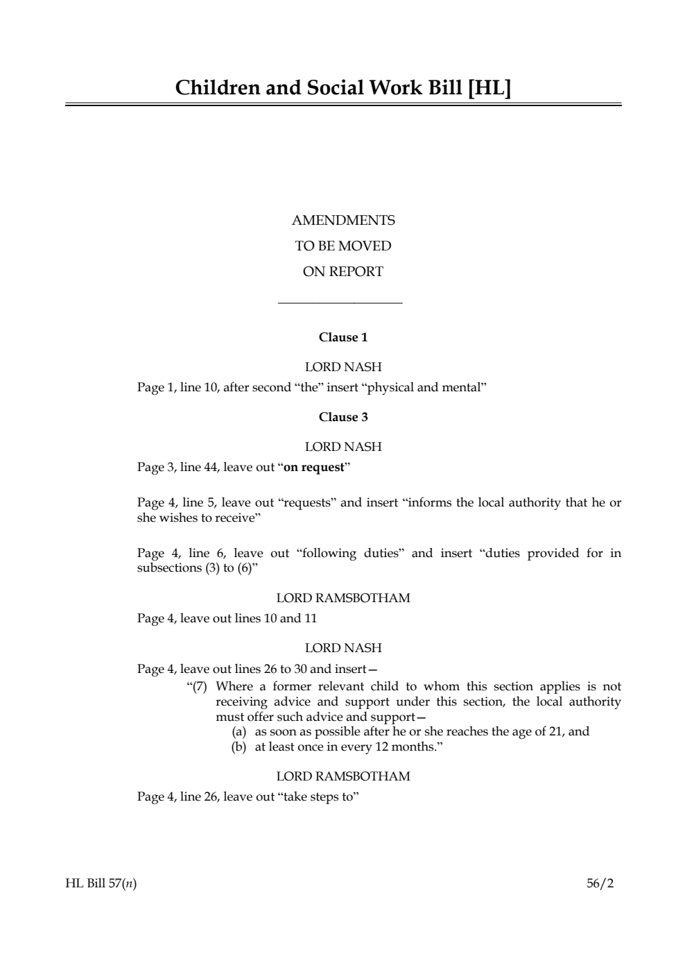 Children and Social Work Bill Lords Amendments