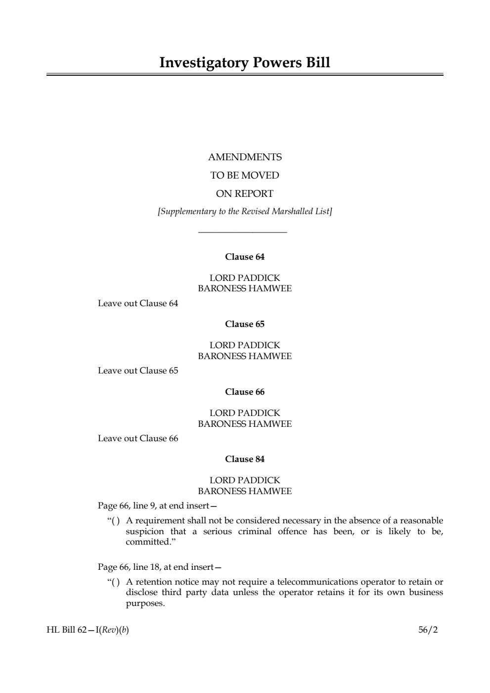 Investigatory Powers Bill Lords Amendments