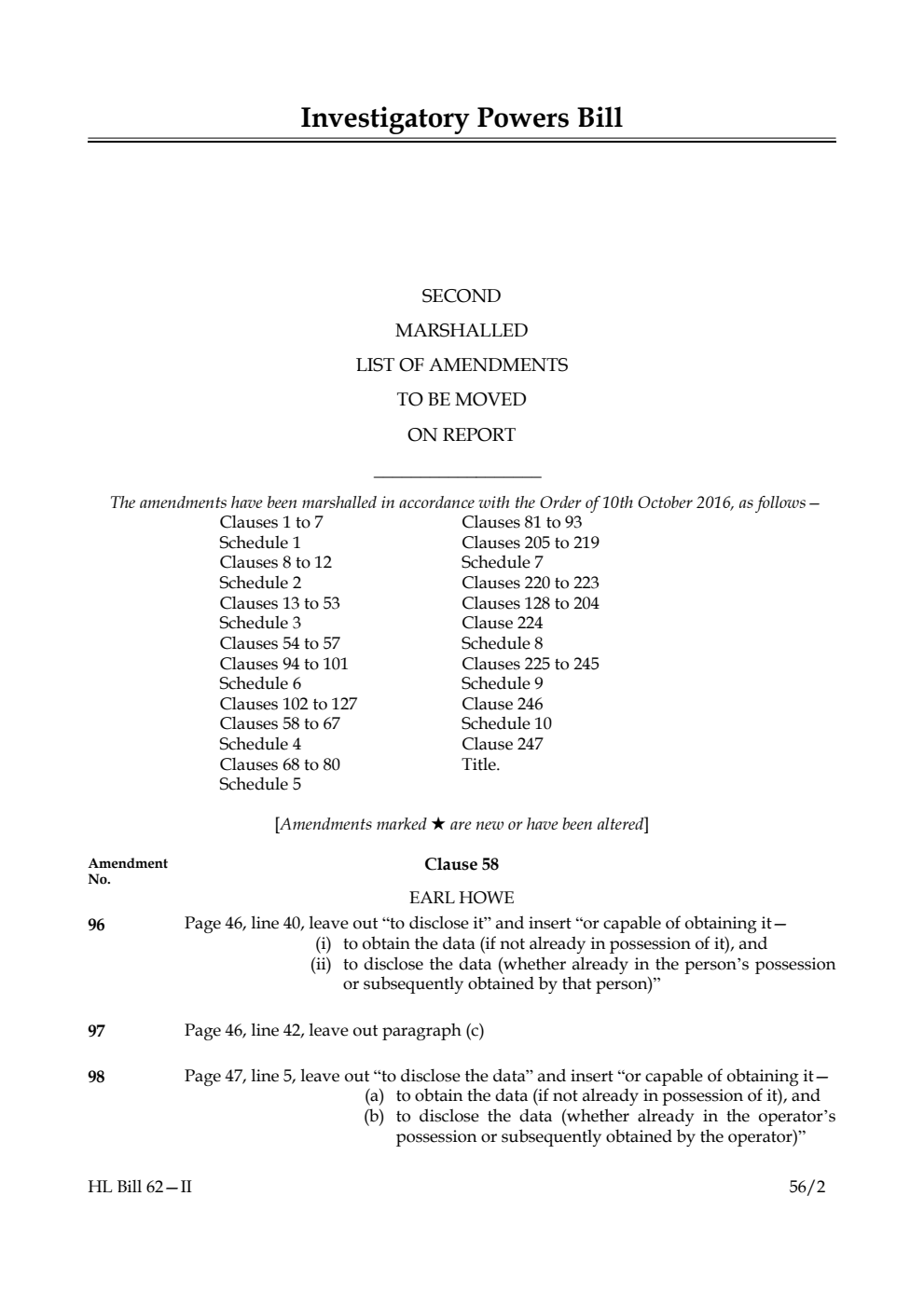Investigatory Powers Bill Lords Amendments 2nd Marshalled List