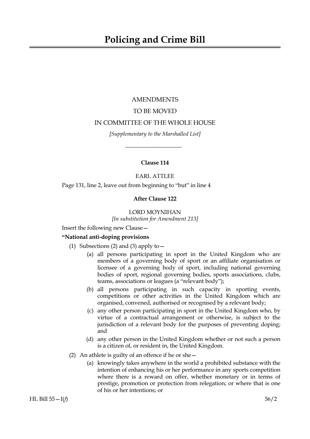 Policing and Crime Bill Lords Amendments