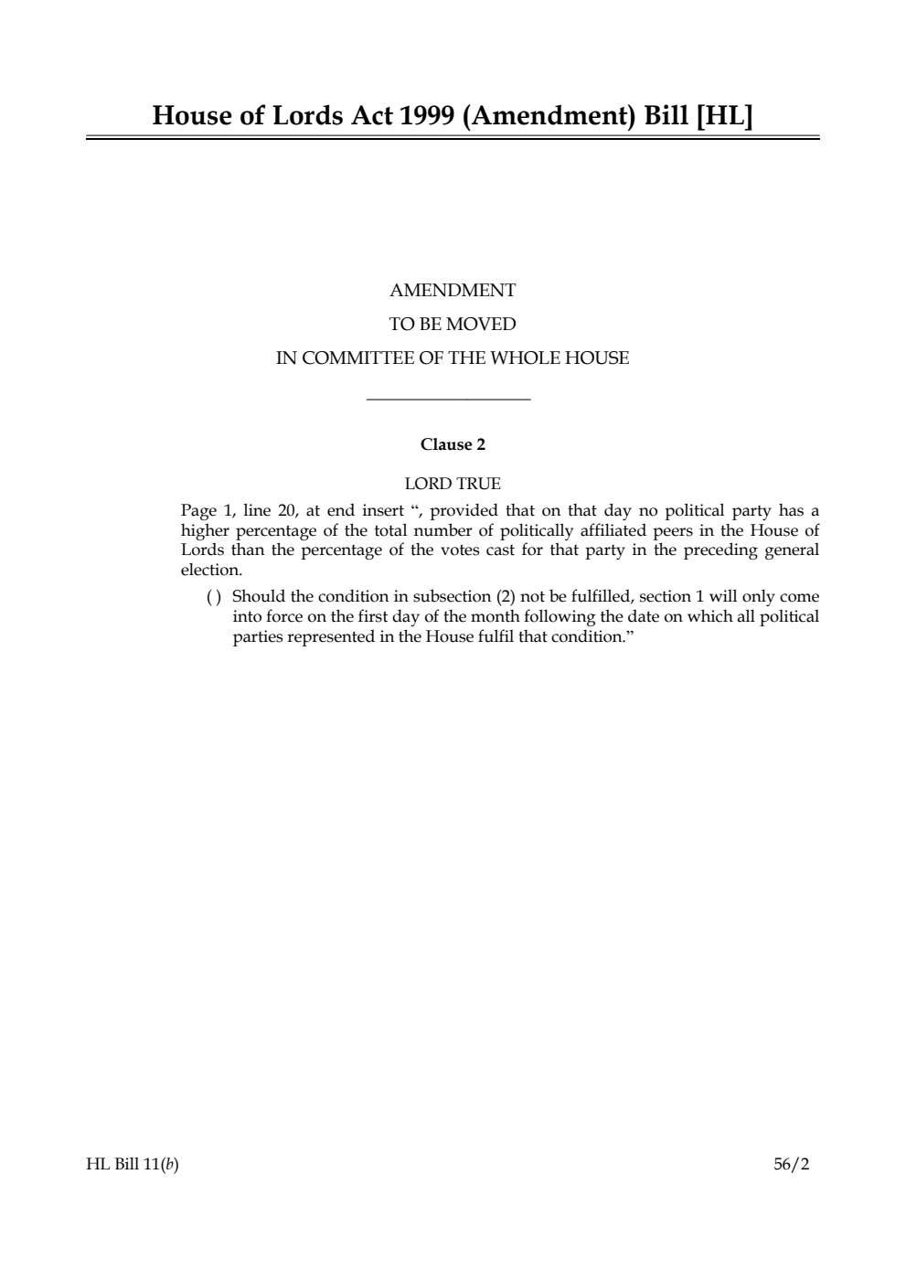 House of Lords Act 1999 (Amendment) Bill Lords Amendments