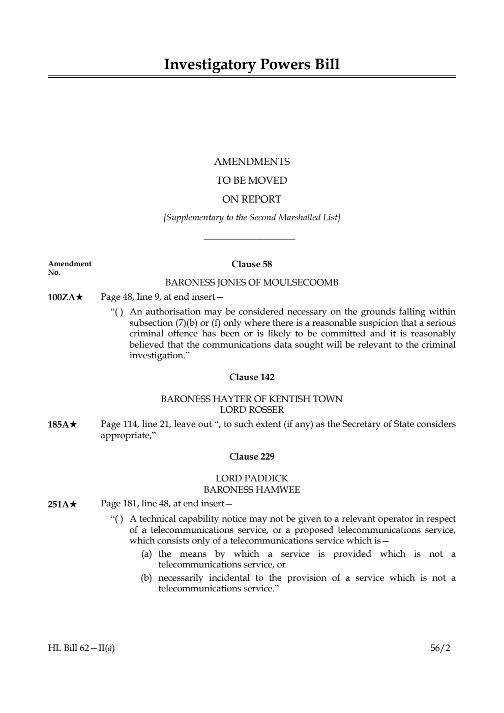 Investigatory Powers Bill Lords Amendments