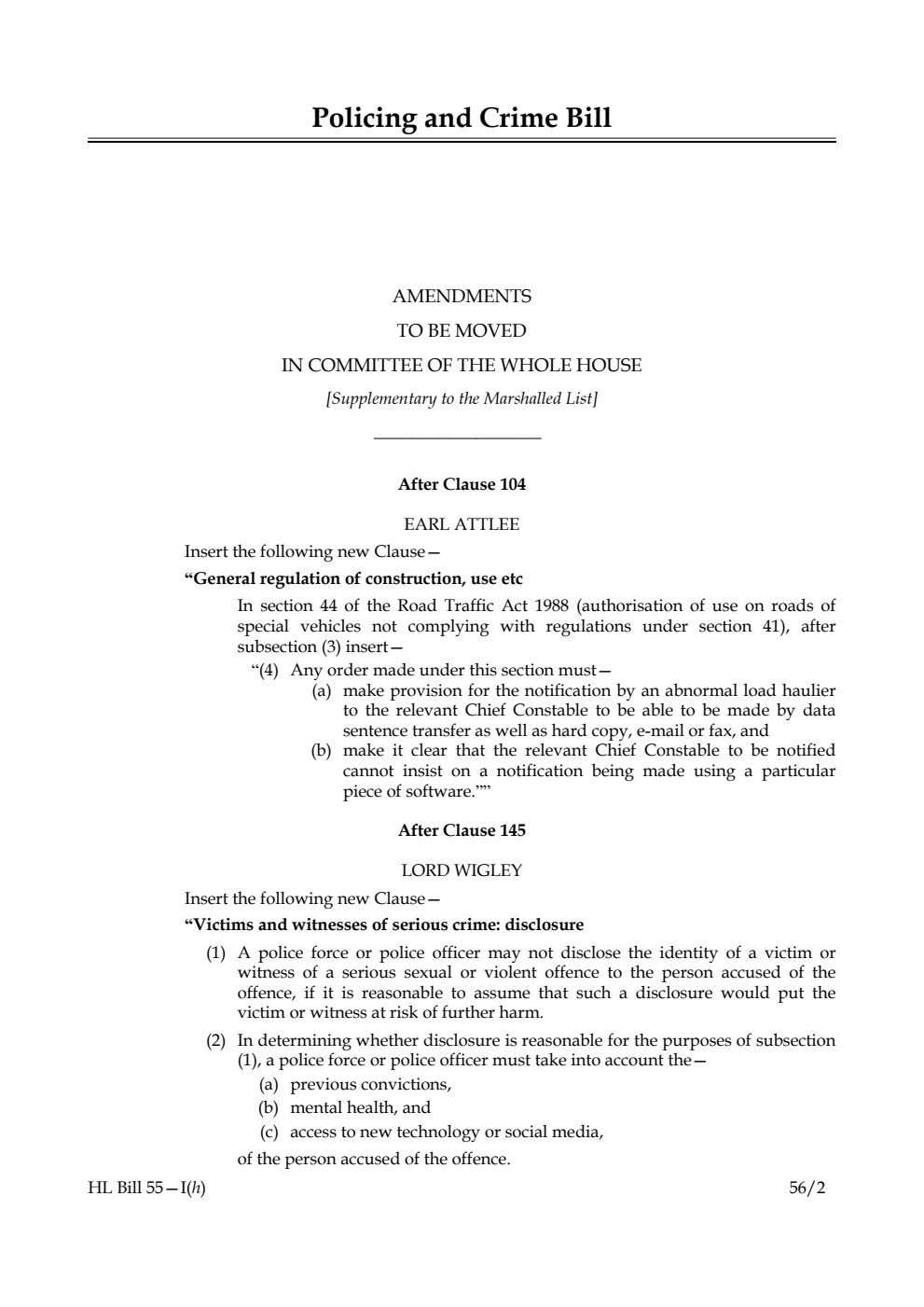 Policing and Crime Bill Lords Amendments