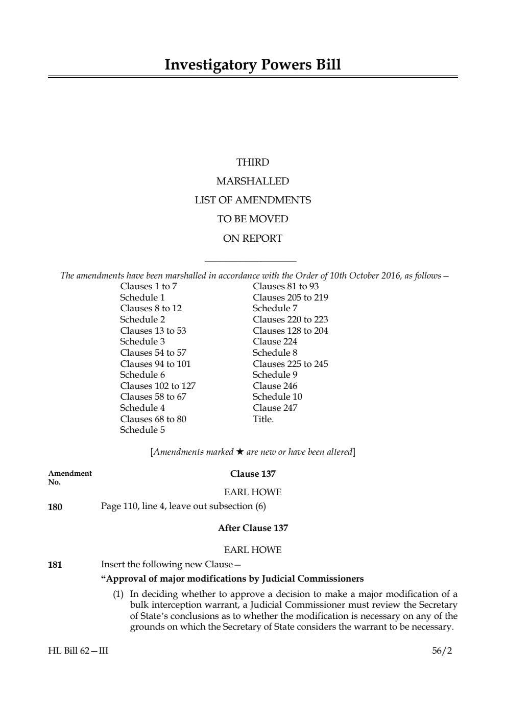 Investigatory Powers Bill Lords Amendments 3rd Marshalled List