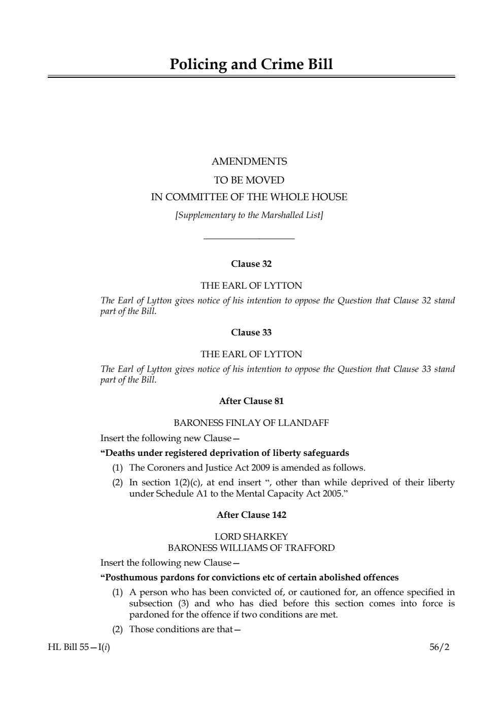 Policing and Crime Bill Lords Amendments