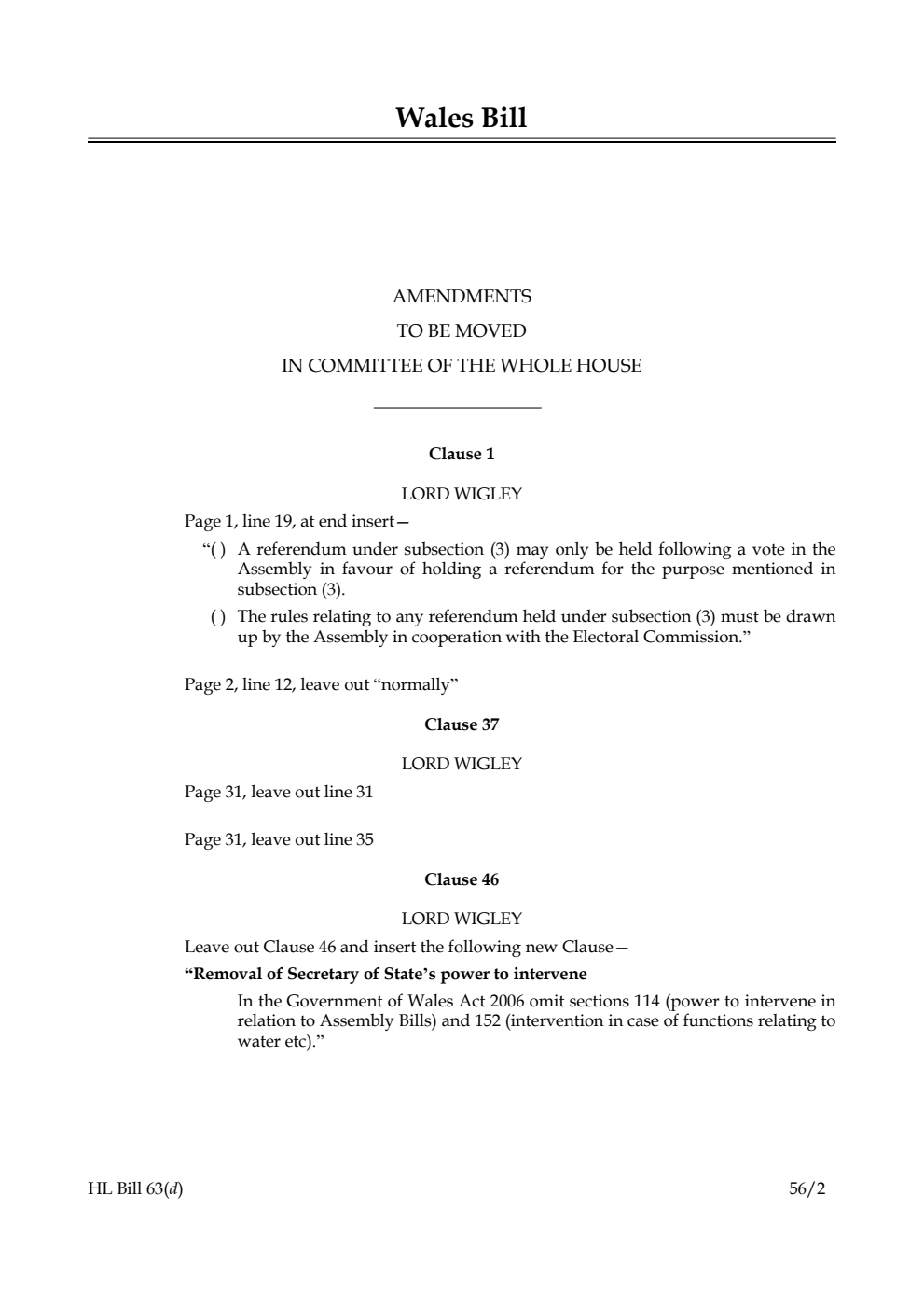 Wales Bill Lords Amendments