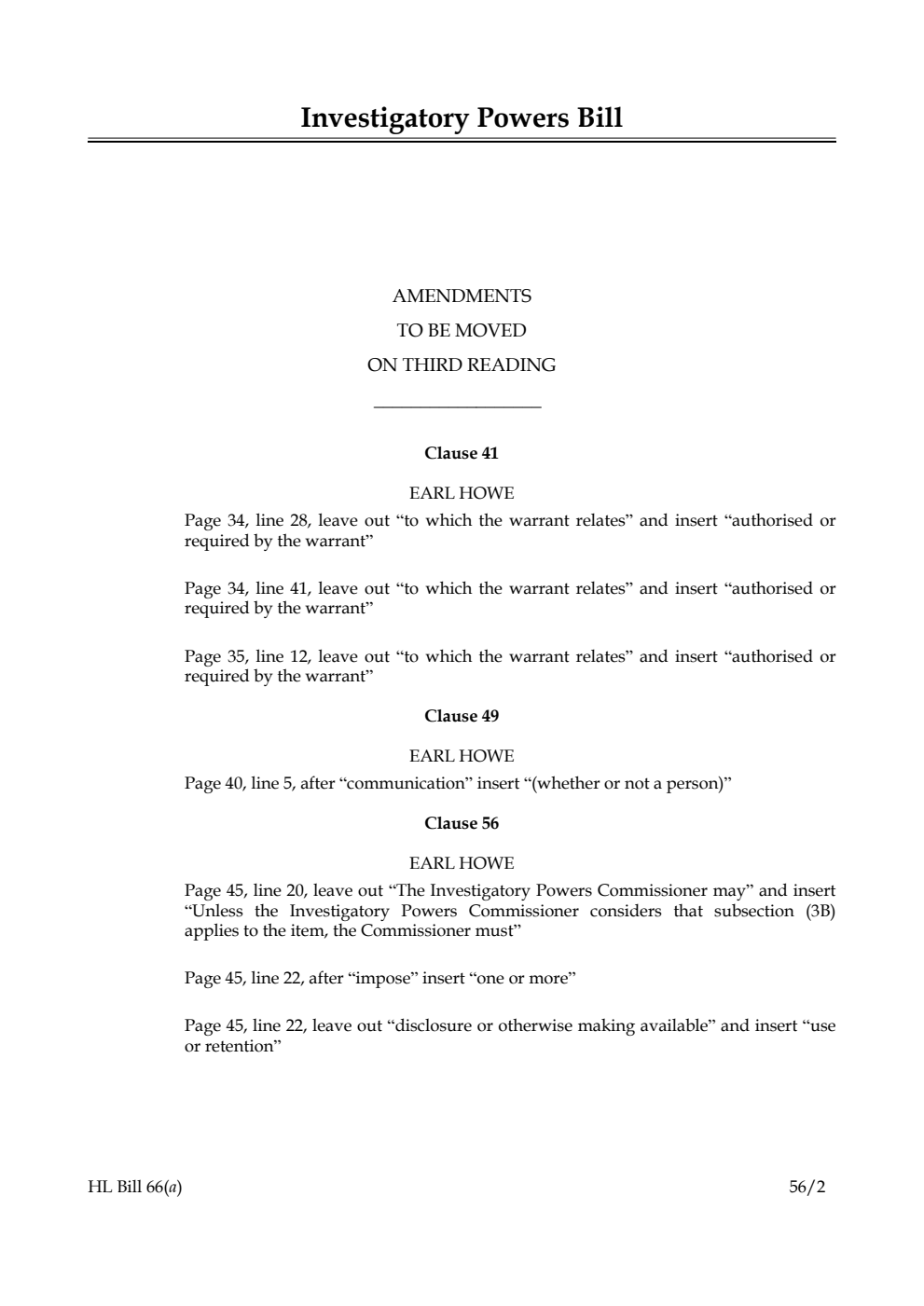 Investigatory Powers Bill Lords Amendments