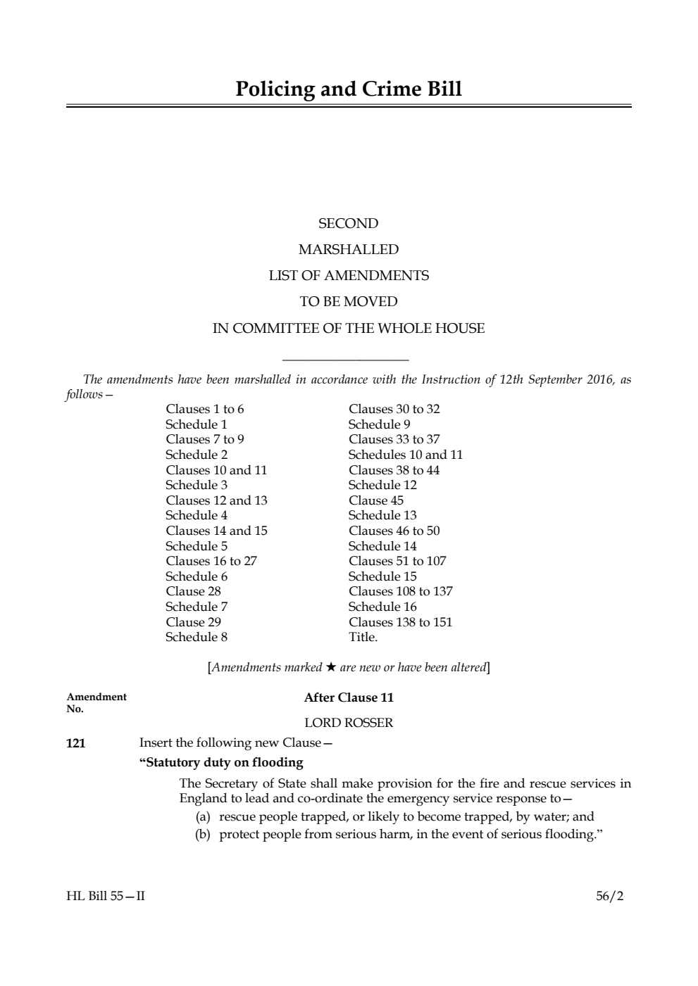Policing and Crime Bill Lords Amendments 2nd Marshalled List
