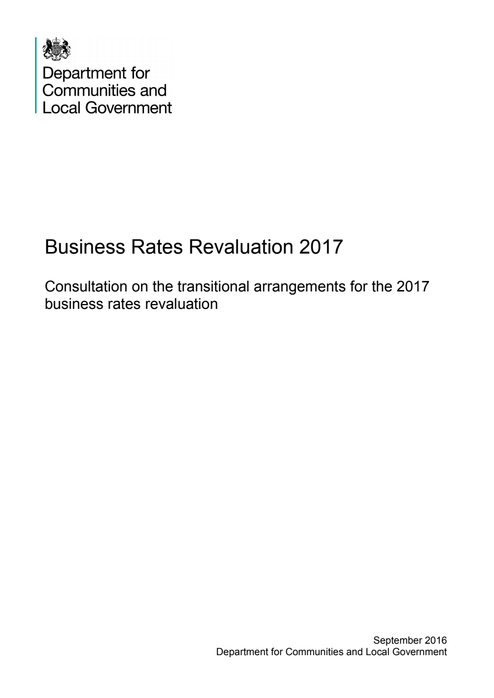 Business Rates Revaluation 2017: Consultation on the transitional arrangements for the 2017 business rates revaluation