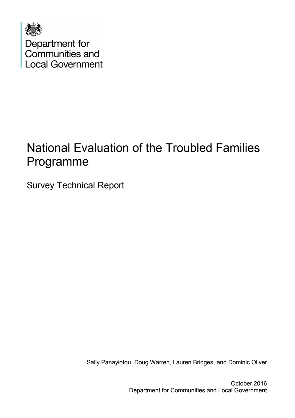 National Evaluation of the Troubled Families Programme: Survey Technical Report