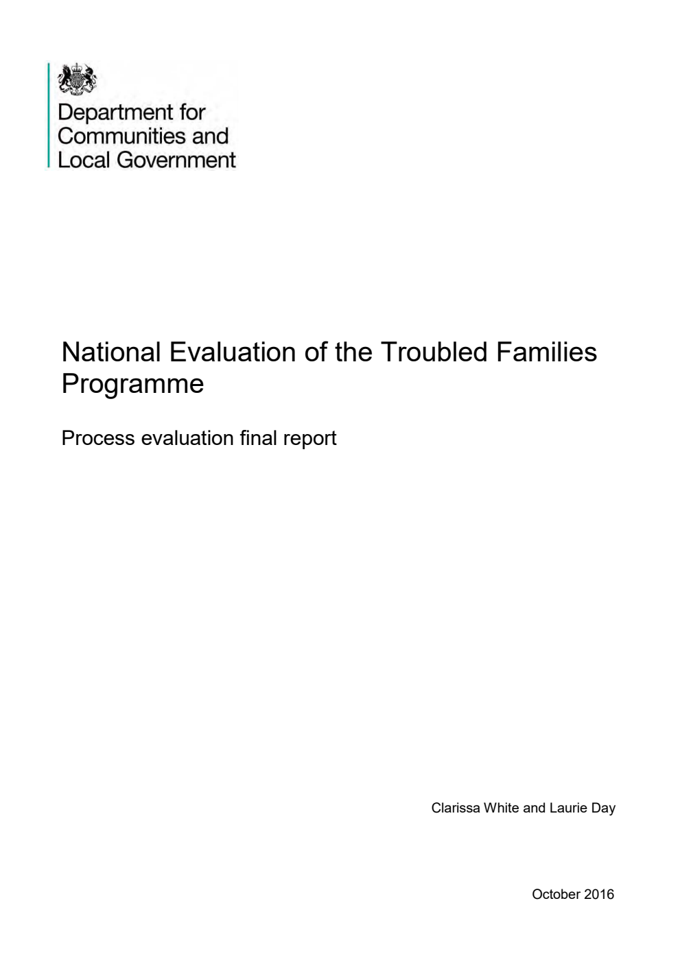 National Evaluation of the Troubled Families Programme: Process evaluation final report
